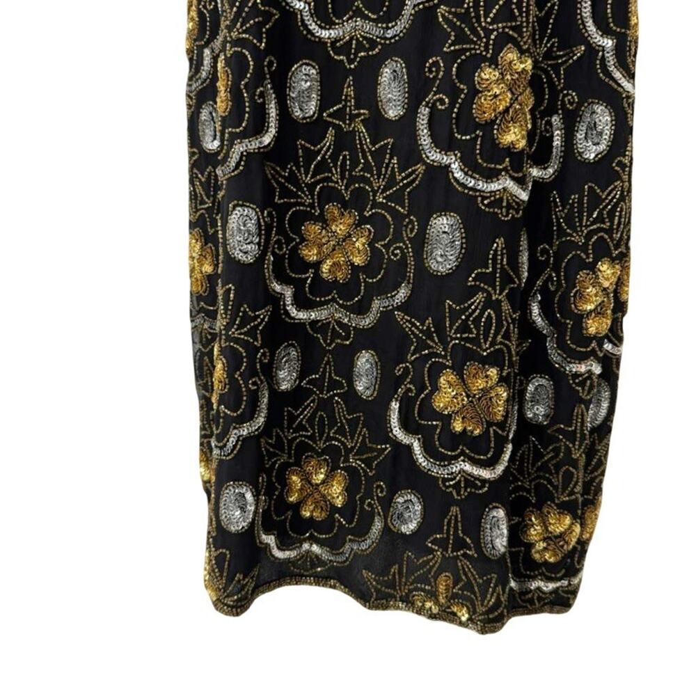 Adrianna Papell Evening Vintage Gold Silver Beaded Knee Length Formal Dress 12 - Picture 4 of 16